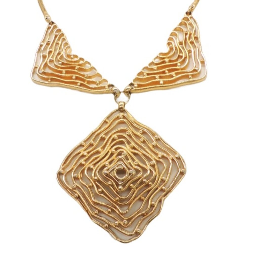 Vintage Signed Napier Modernist Goldtone Pendant Necklace 1973